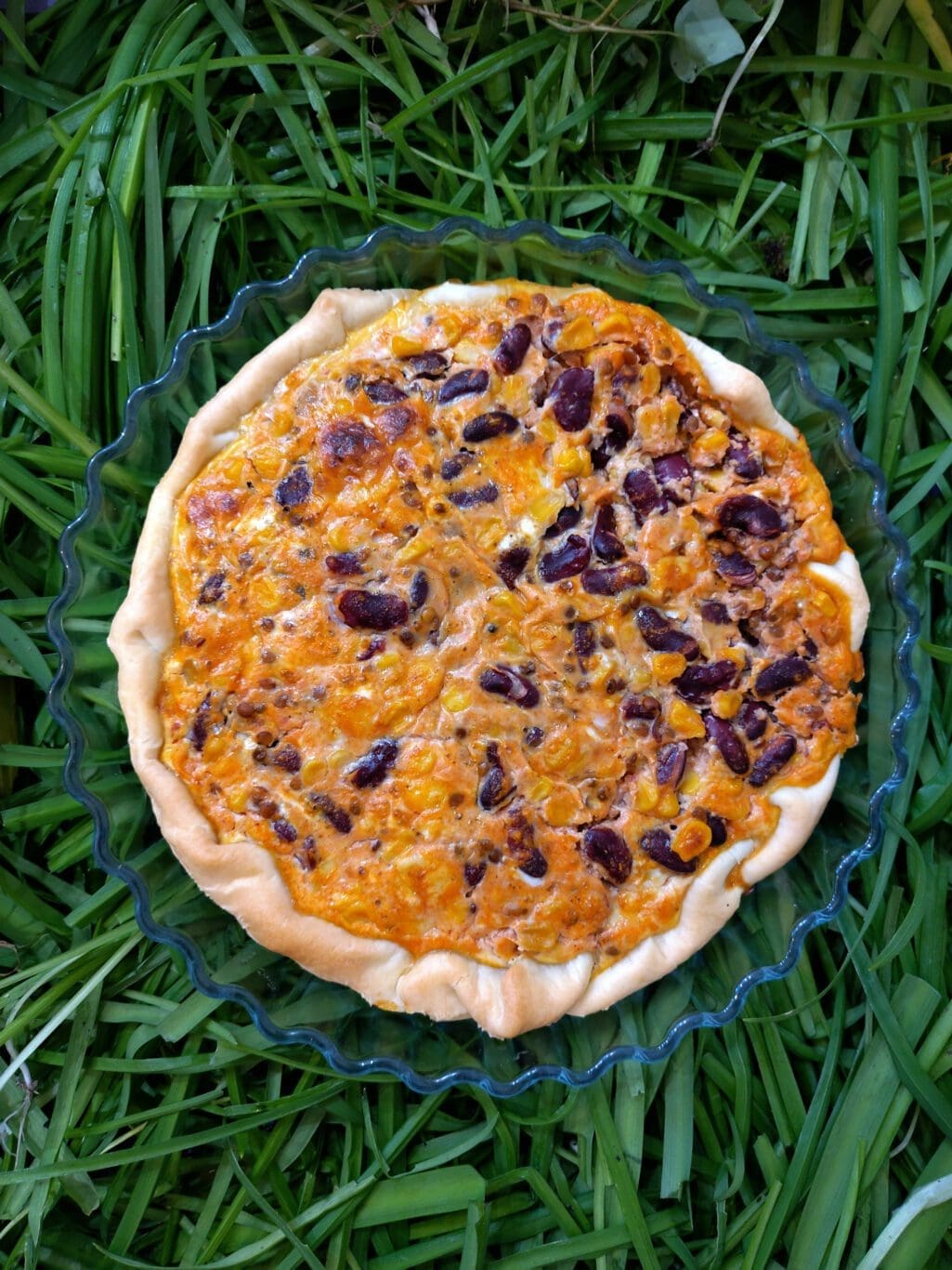 quiche haricots rouge, maïs et cheddar