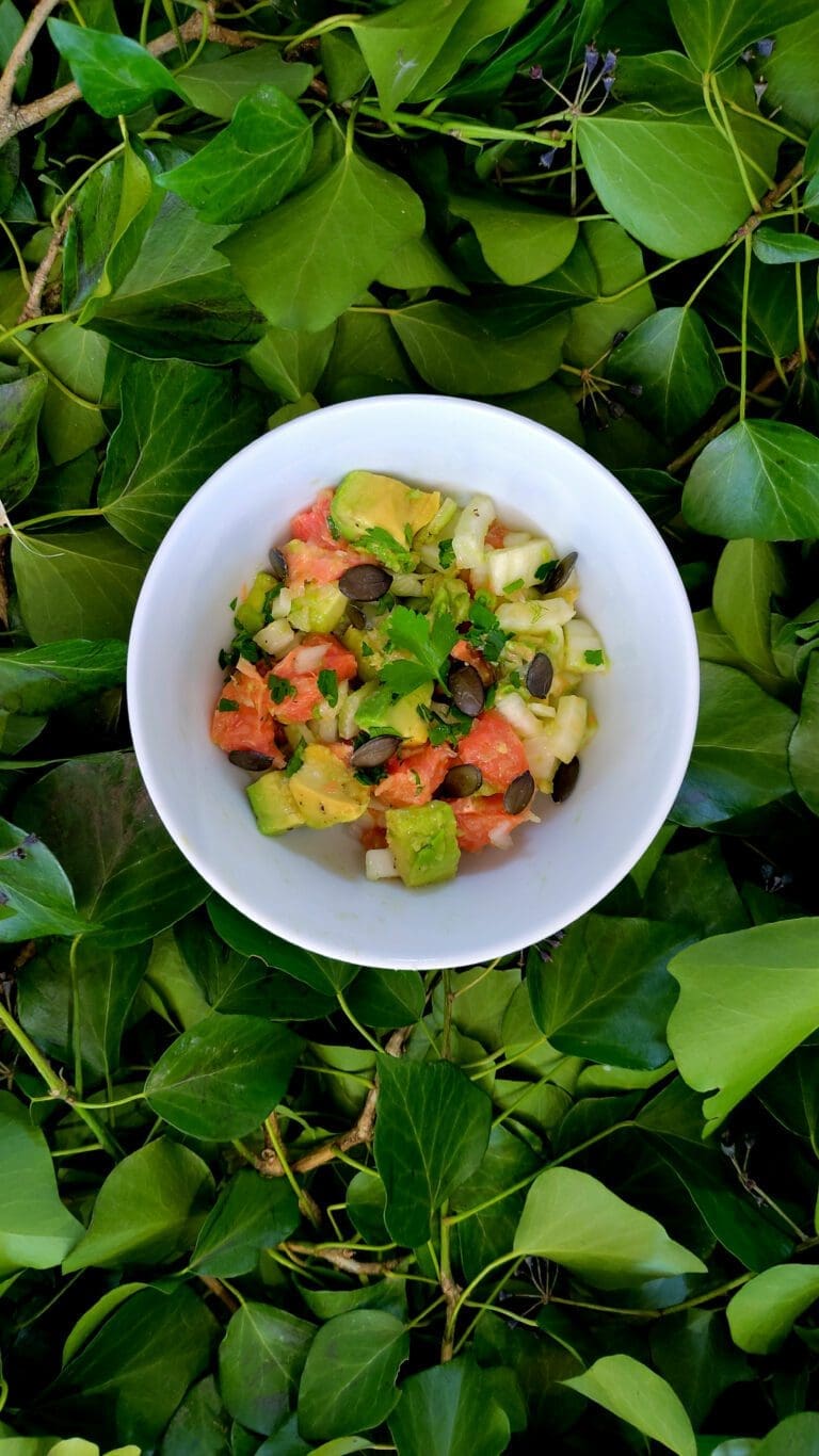 Salade de fenouil, pamplemousse, avocat, graines de courge